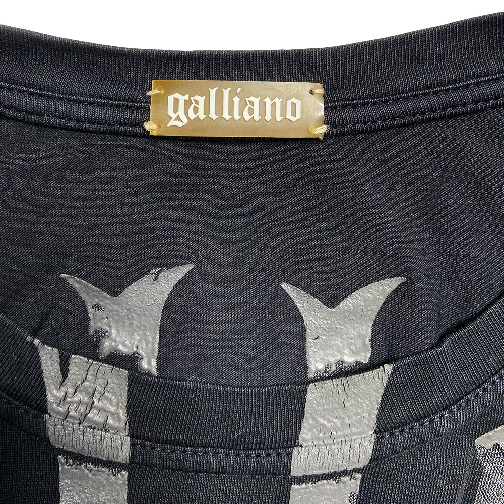 John Galliano Gazette unisex black newsprint tee with short sleeves and rounded neckline Made in Greece