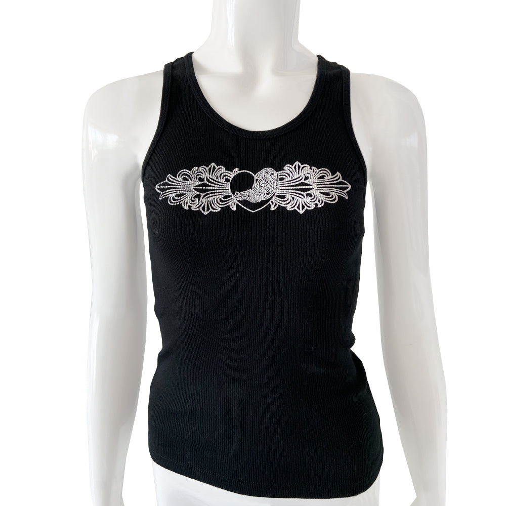 Chrome Hearts Black Heart Logo Rib Knit Tank - O/S