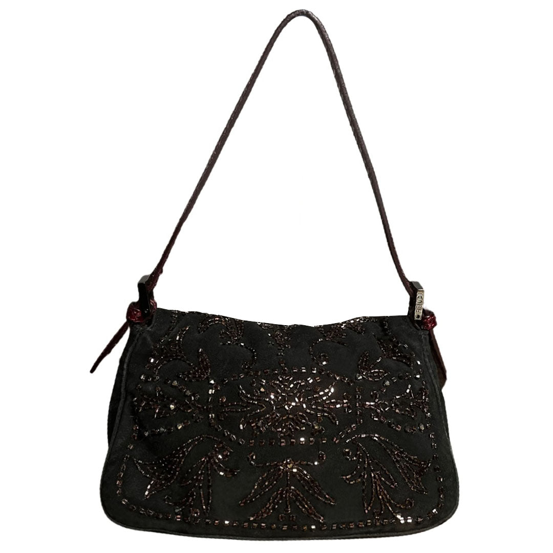 Fendi Crystal Beaded Lizard Baguette
