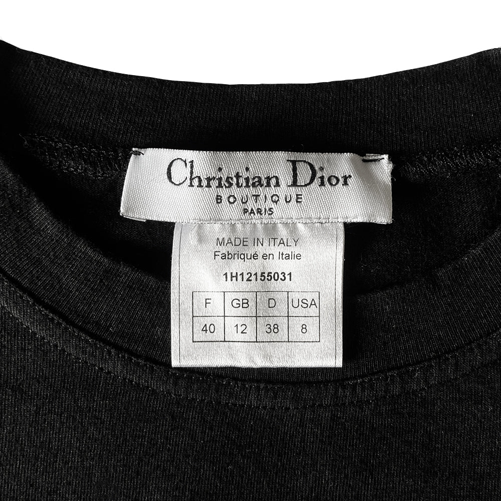 Christian Dior J’Adore Dior 1947 World Champion long sleeve tee by John Galliano for Christian Dior, winter 2001 with white velvet lettering J’Adore Dior in front and World Champion 1947 in back. Made in Italy