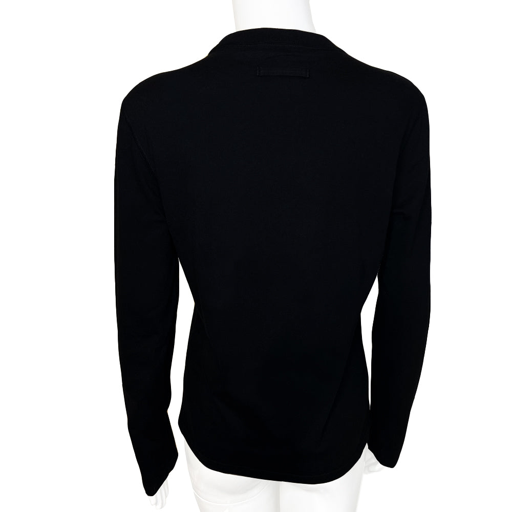 Jean Paul Gaultier long sleeve black logo tee from Jean Paul Gaultier Classique, FW 1999/2000 with Jean Paul Gaultier Automne Hiver 1999 2000 printed over silver-tone star. Tag size: 48 Made in Japan