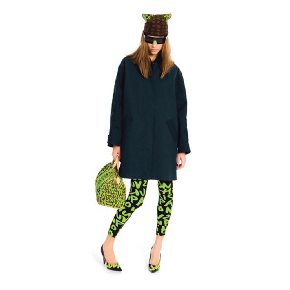 Louis Vuitton Monogram Graffiti Stephen Sprouse collection slingback heels from 2008 in patent calf leather upper and 3" patent heels, leather sole. Black with neon green Louis Vuitton graffiti Size: IT 39. Made in Italy.