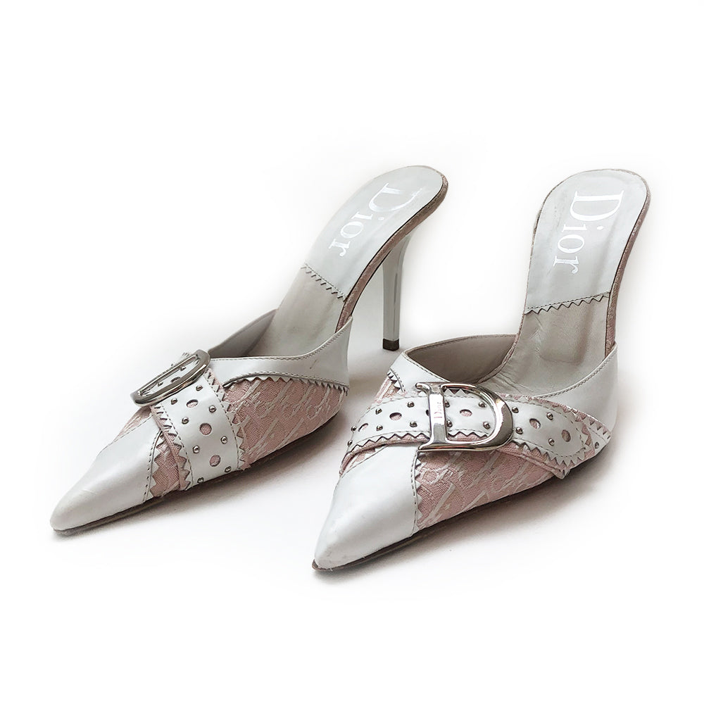 Dior Pink Monogram Diva Mule Heels - 36