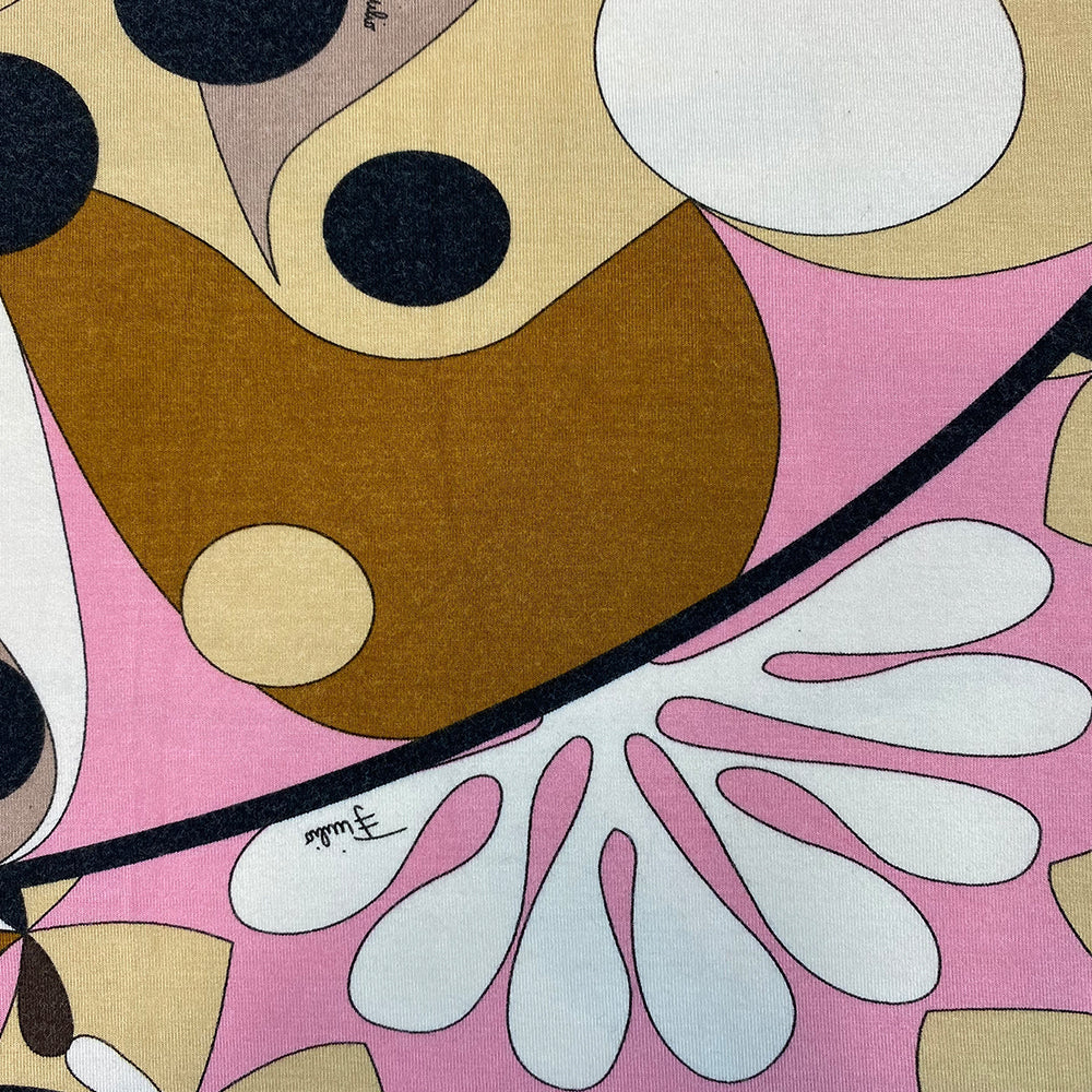 Pucci Long Sleeve Tee Long sleeve pink, brown and beige print mock neck long sleeve knit top. Made in Italy