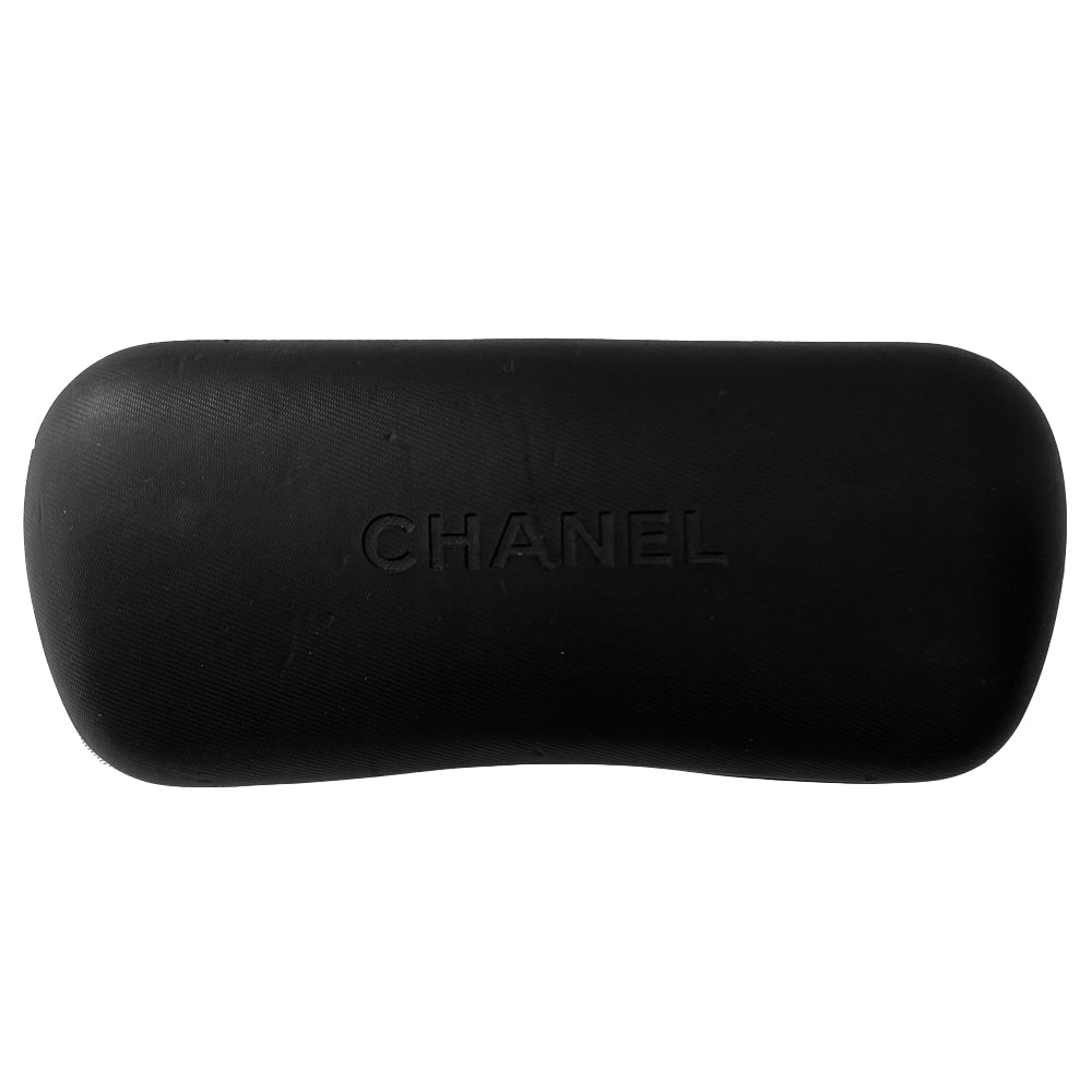 Chanel purple wrap CC logo sunglasses by Karl Lagerfeld for Chanel with frameless lens with wide purple arms and silver-tone asymmetric CC logo at temples. Style: 5072 Made in Italy