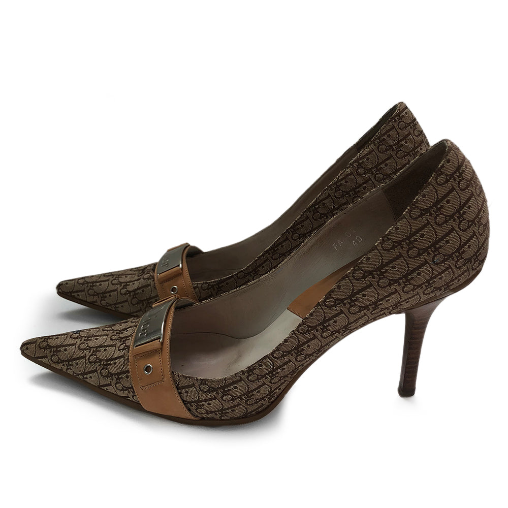 Dior Brown Monogram Trotter Heels - 40
