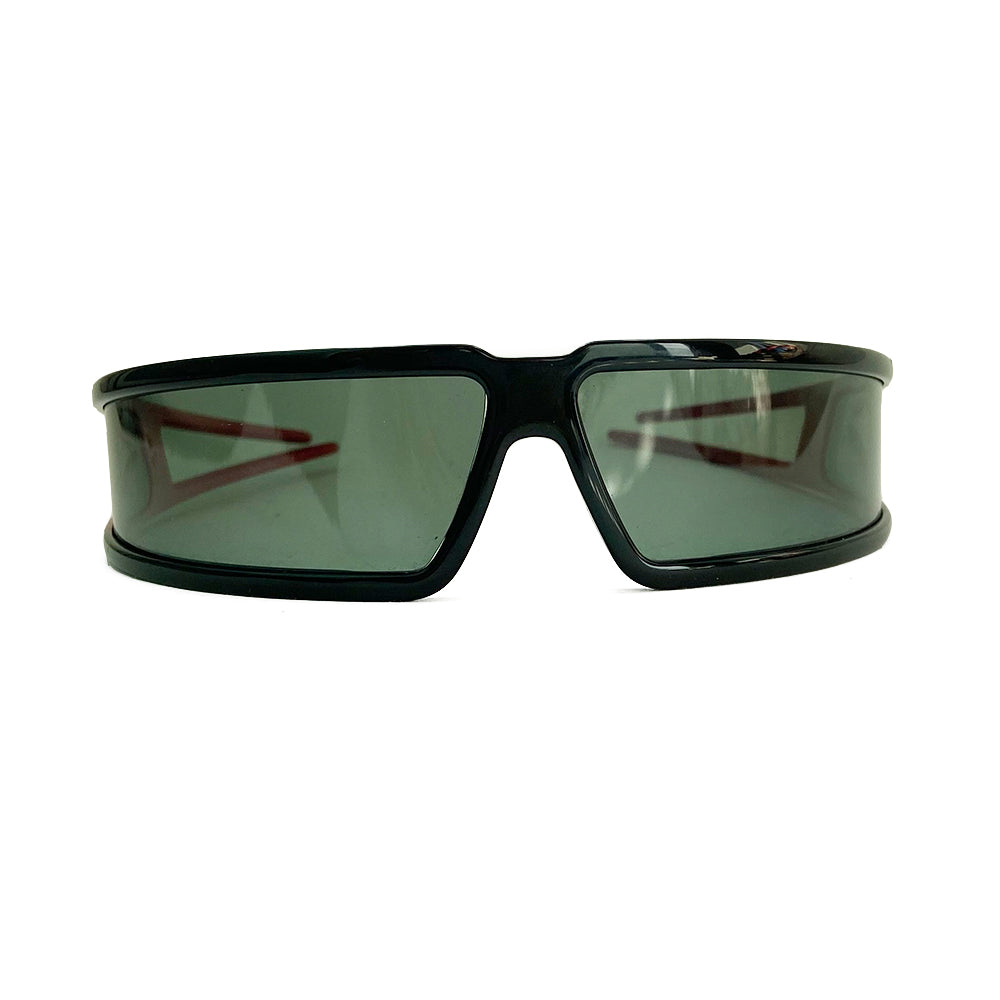 Christian Dior Bandage Runway Sunglasses From John Galliano Fall 2003 Ready to Wear Runway Collection with no Scratches on lens. Wrap around frame and lens with double banded arms. Color: Black lenses, black frame with red arms. Made in Italy. Side "DIOR” stamped logo. Includes Information booklet, case & branded neck strap included