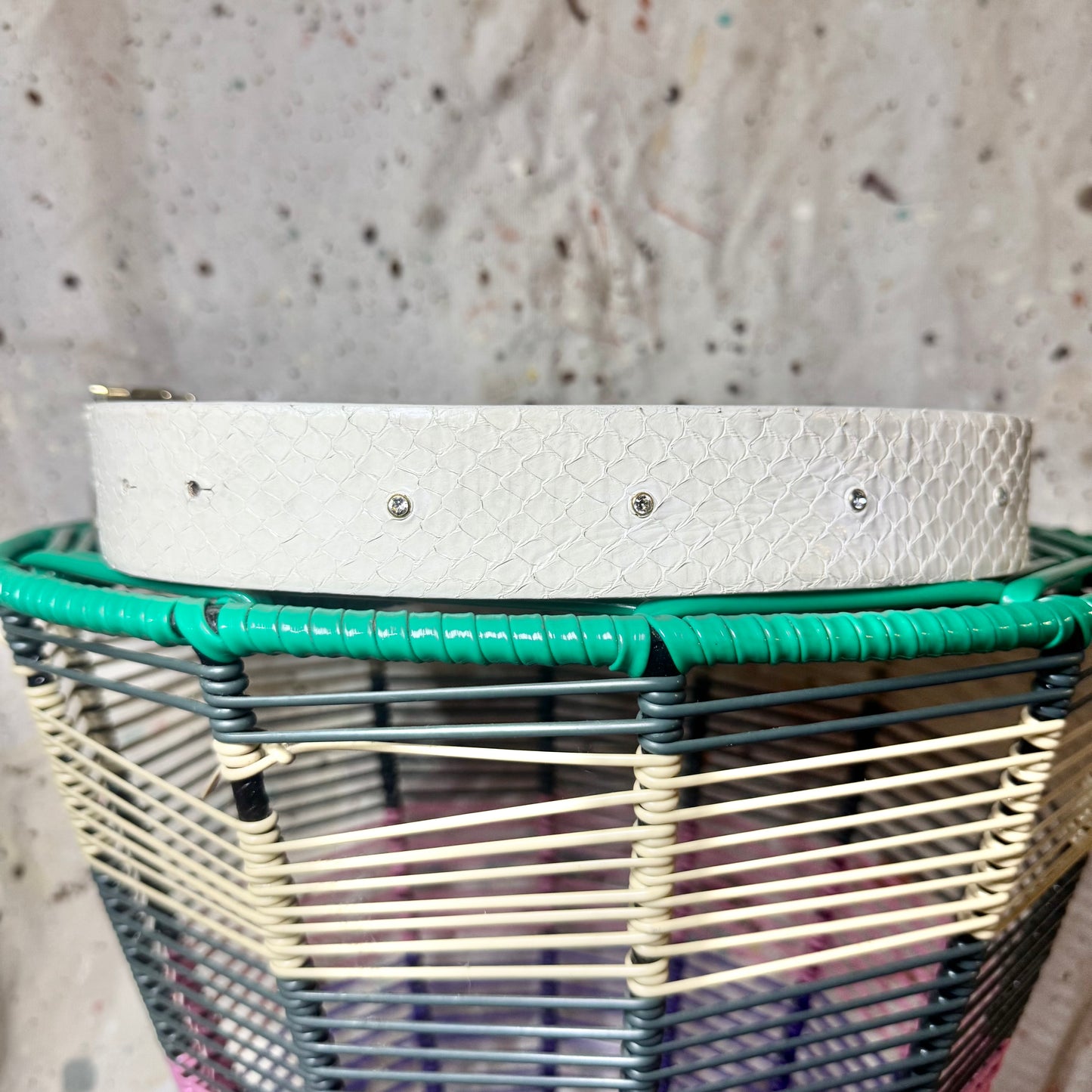 2000s DOLCE & GABBANA WHITE SNAKE PRINTED LEATHER CRYSTAL LOGO GOLD BUCKLE DG BELT