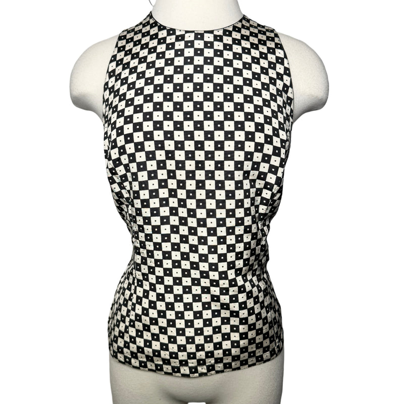 80s GIANNI VERSACE SILK CHECKERBOARD BLACK WHITE TANK