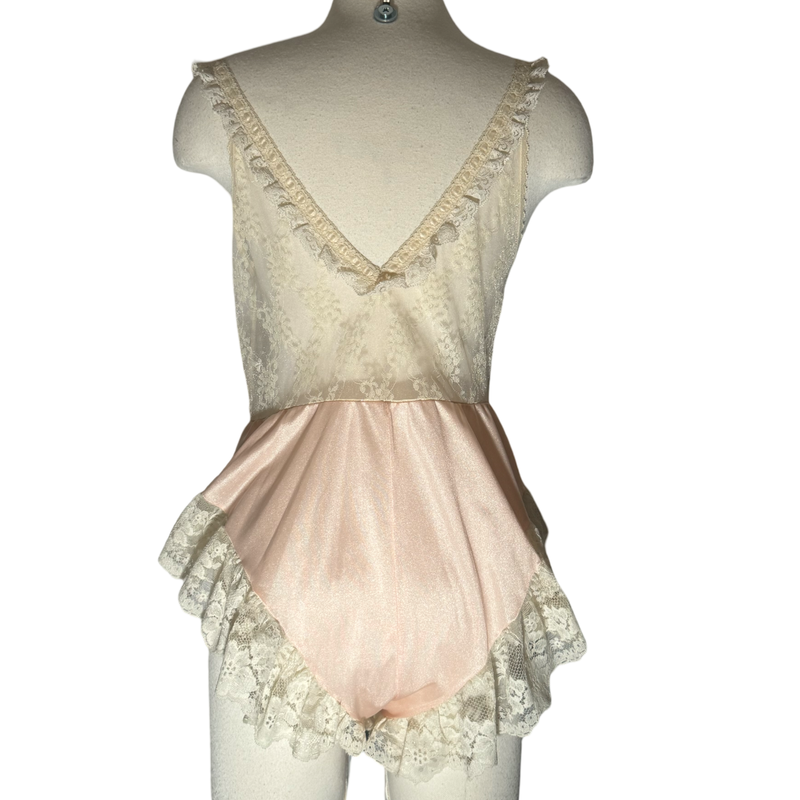 1980s LACE BABY PINK LINGERIE PLAYSUIT