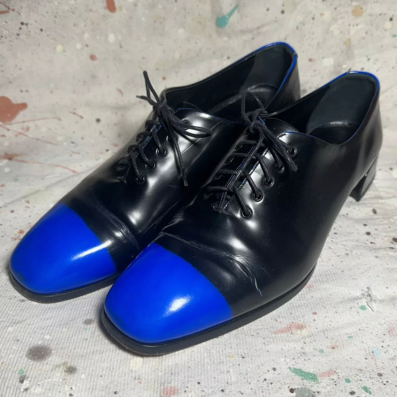 DIOR BLACK ELECTRIC BLUE LACE UP OXFORD SHOES 38.5