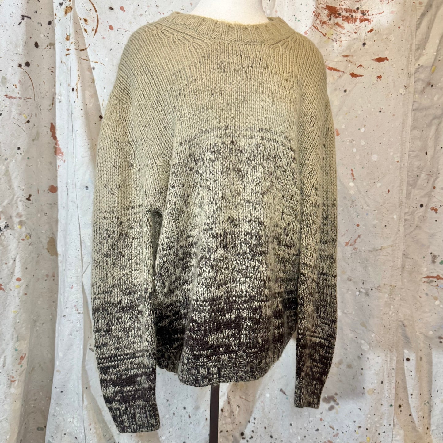 D&G DOLCE AND GABBANA BROWN OMBRE WOOL LOGO PATCH MENS KNIT SWEATER