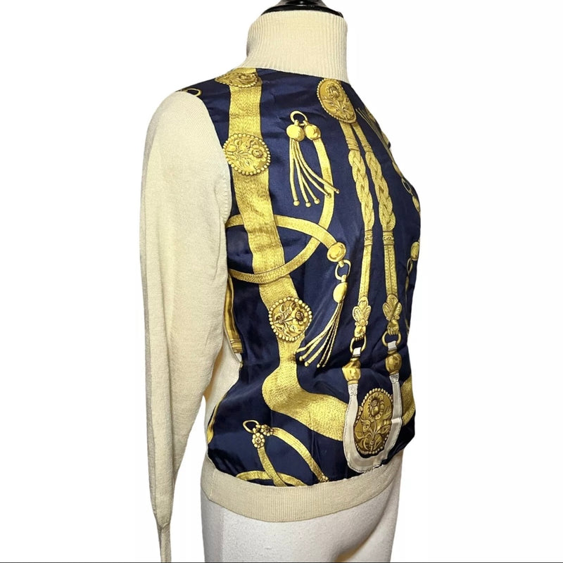 HERMES 1960s MEDALLION ROPE NAVY GOLD TURTLENECK SWEATER