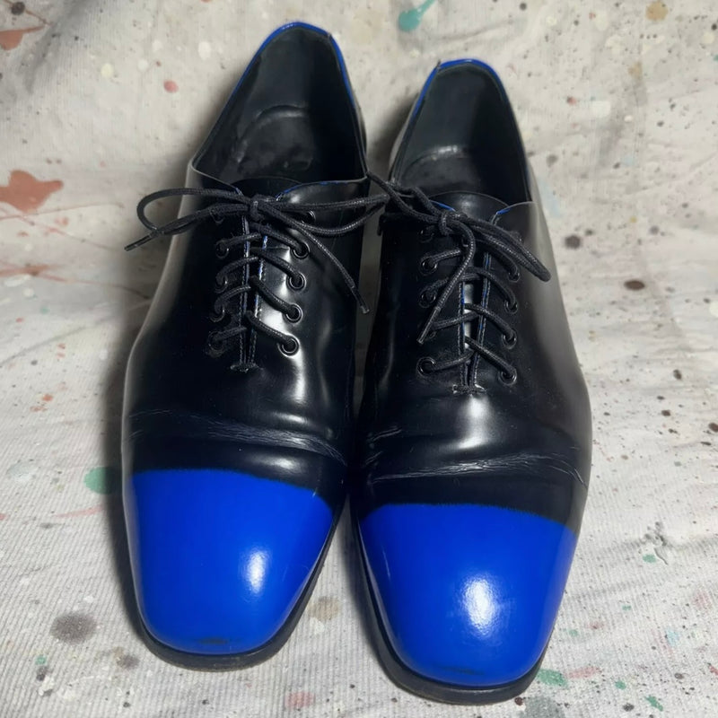 DIOR BLACK ELECTRIC BLUE LACE UP OXFORD SHOES 38.5