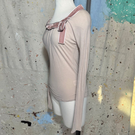 Gucci Tom Ford Dusty Pink Velvet Trim Long Sleeve Top
