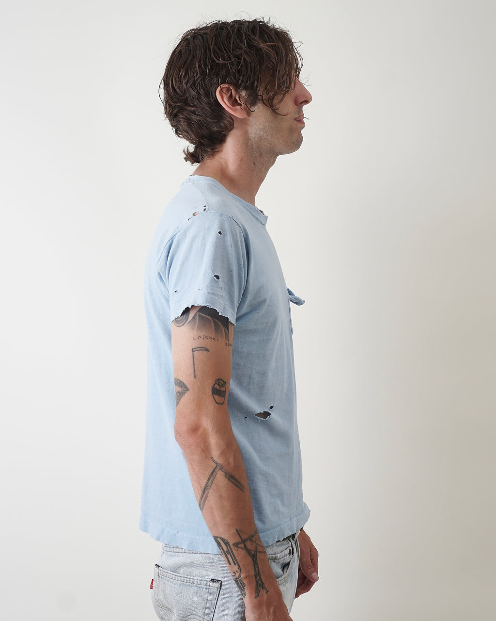 1950s Baby Blue Distressed Pocket Tee