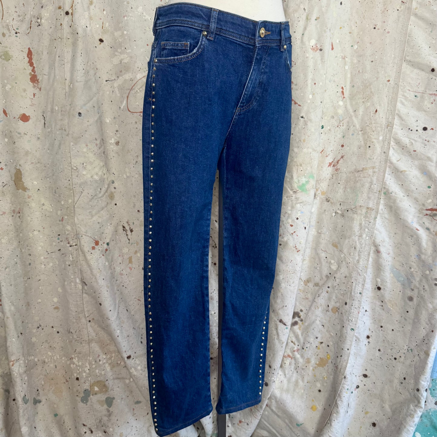 2000s VERSACE JEANS GOLD SIDE STUDDED BLUE JEANS