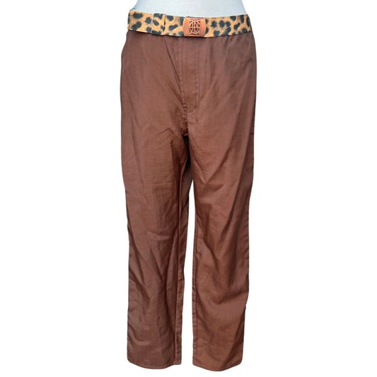 JEAN PAUL GAULTIER 90s BROWN LEOPARD BELTED NYLON PANTS