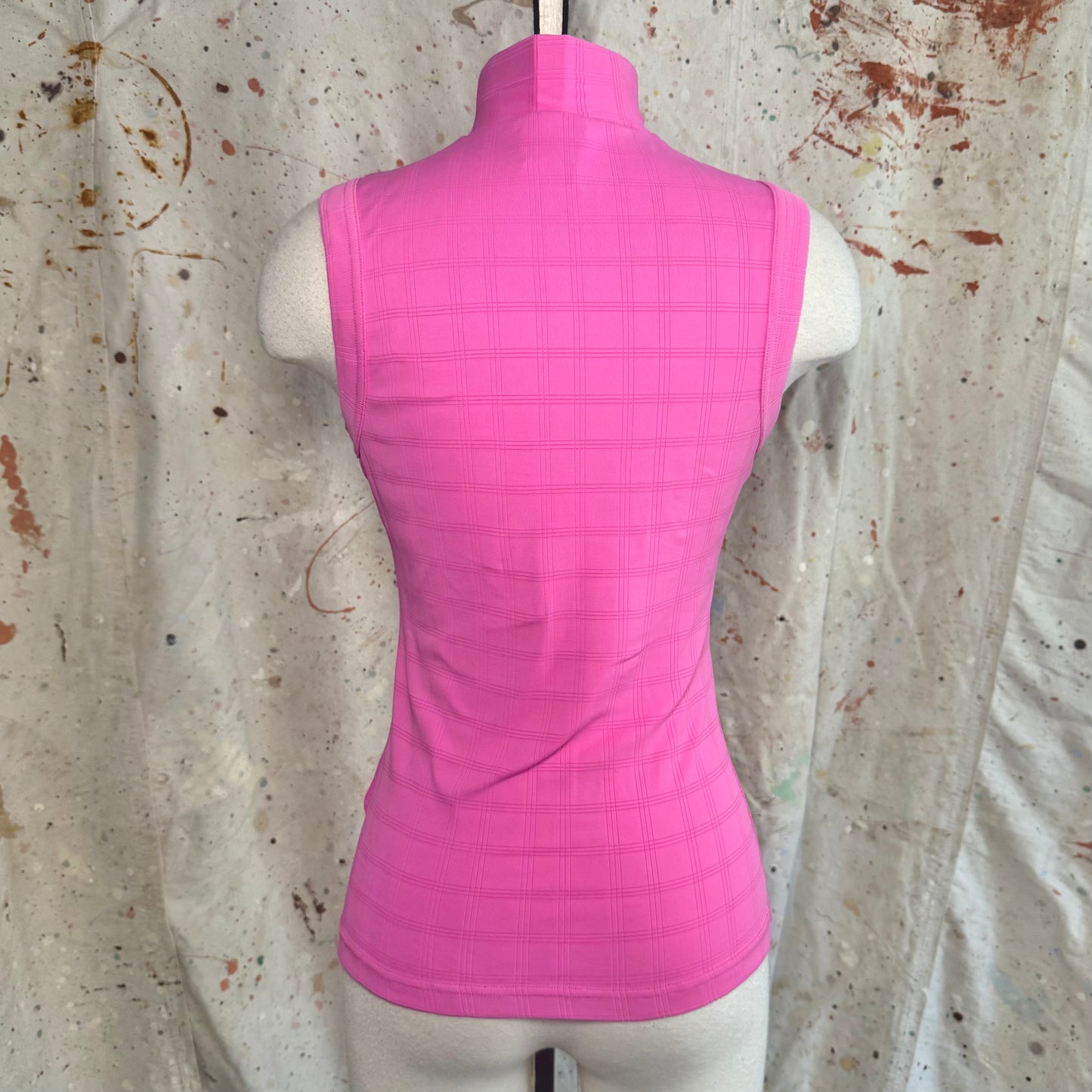 90s VERSACE JEANS COUTURE PINK MEDUSA HEAD RIBBED HALF ZIP TANK S