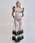 1930s sheer bias cut mesh ruffle hem dress