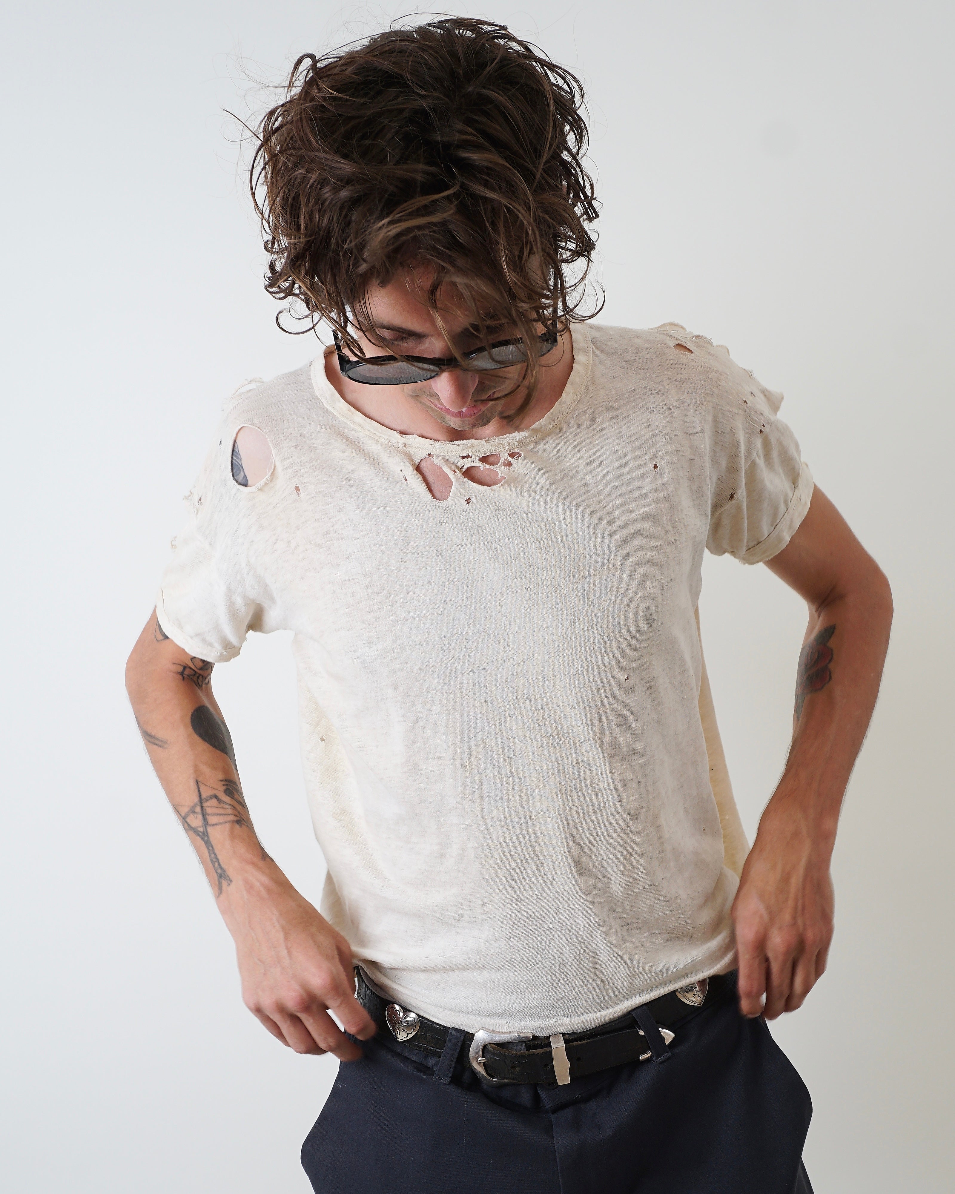 1930s White Distressed Tee