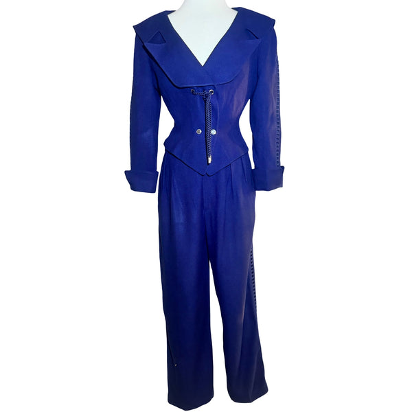 80s / 90s Thierry Mugler Blue Sailor Style Window Cut Out Suit