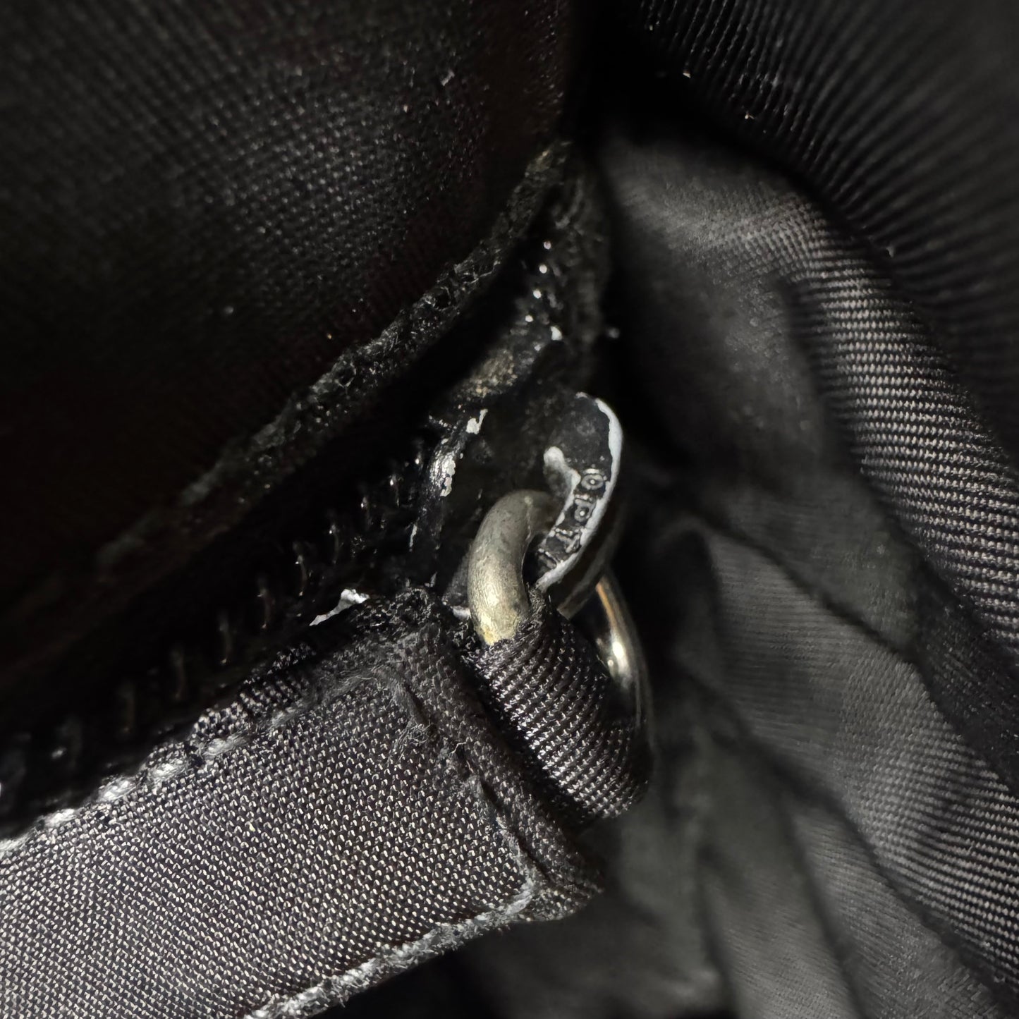 PRADA BLACK NYLON TRIANGLE LOGO TESSUTO CORD TOTE BAG