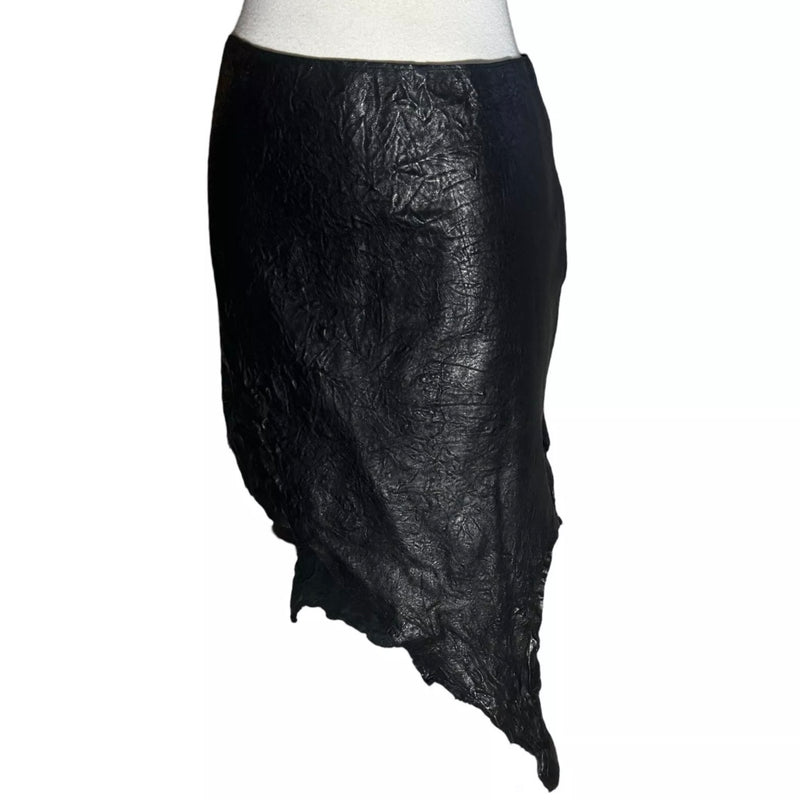 1990s Raw Hem Leather Asymmetrical leather Skirt