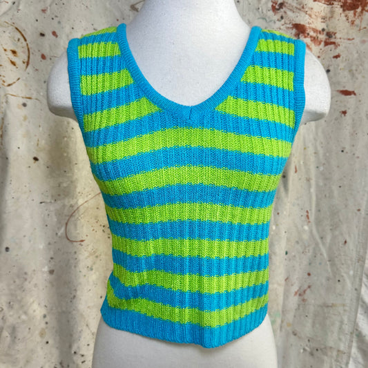 90s VERSACE JEANS COUTURE BLUE GREEN STRIPE KNIT TANK XS