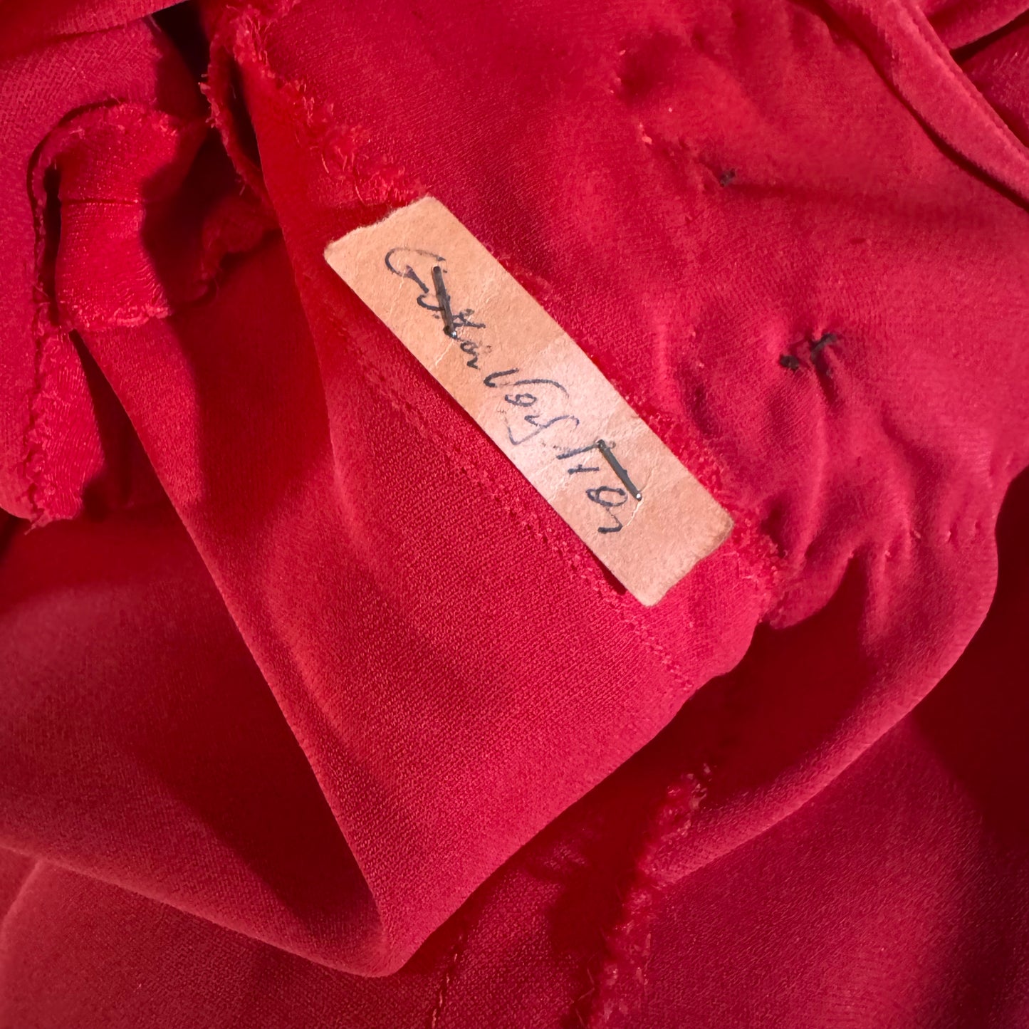 70s / 80s ITALIAN DESIGNER RED SILK LONG SLEEVE BACKLESS VELVET MERMAID TIERED HEM DRESS