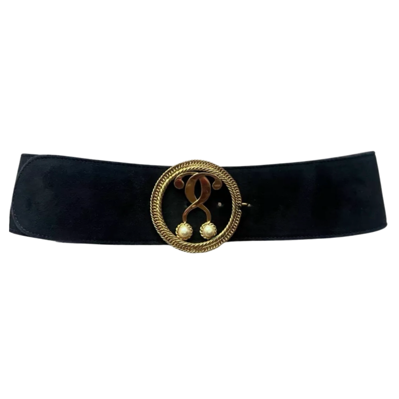 90s MOSCHINO QUESTION MARK GOLD PEARL THICK SUEDE BELT