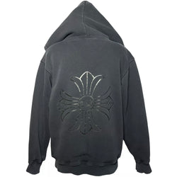 CHROME HEARTS THERMAL LINED ZIP HOODIE BLACK CH FLEUR PRINT