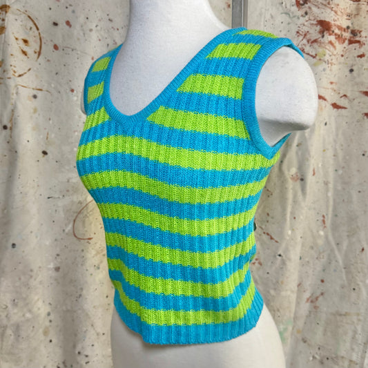 90s VERSACE JEANS COUTURE BLUE GREEN STRIPE KNIT TANK XS