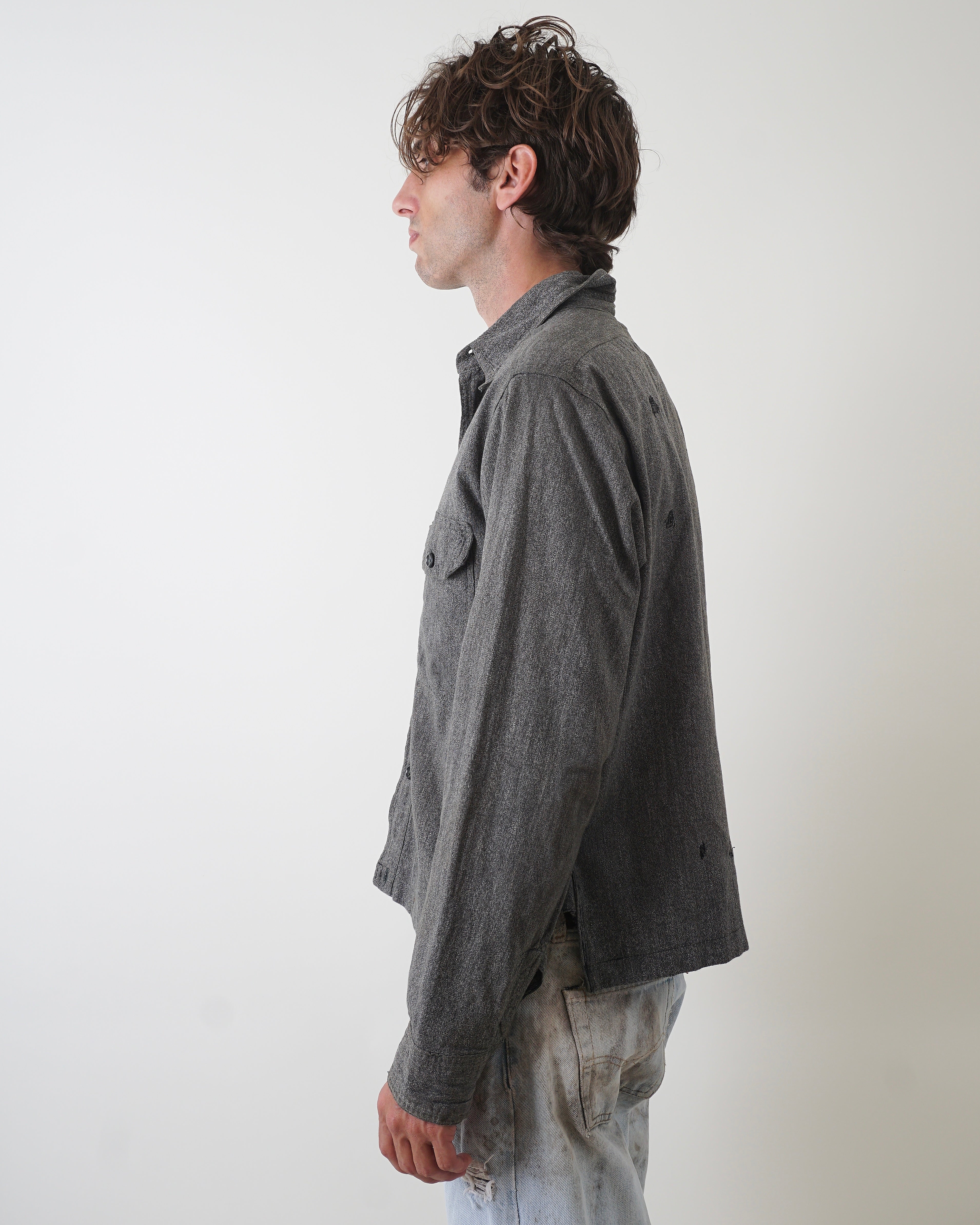1940's Salt & Pepper Gray Hercules Chambray Work Shirt