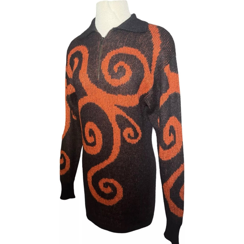 FW 1986 COMPLICE SPIRAL PRINTED HALF ZIP MOHAIR OVERSIZED SWEATER