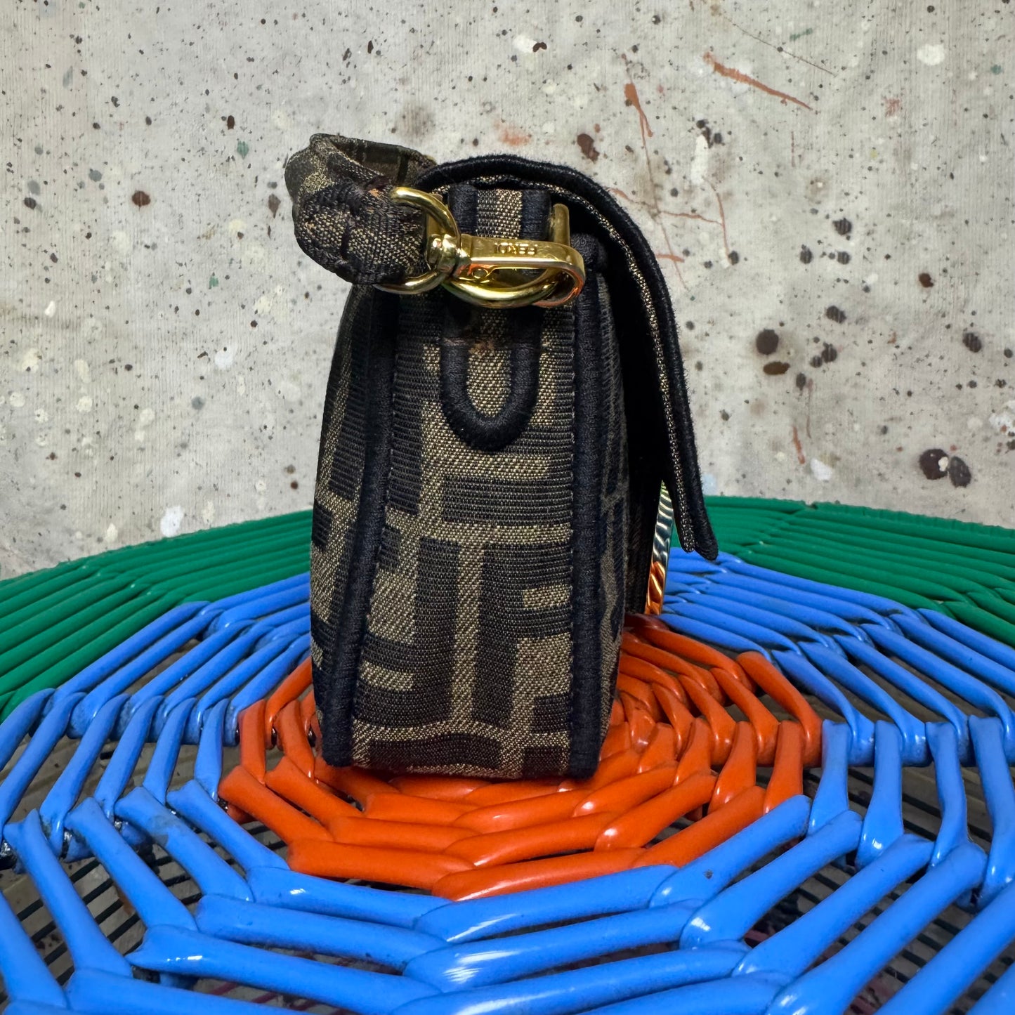 FENDI MINI BROWN FF MONOGRAM JACQUARD BAGUETTE