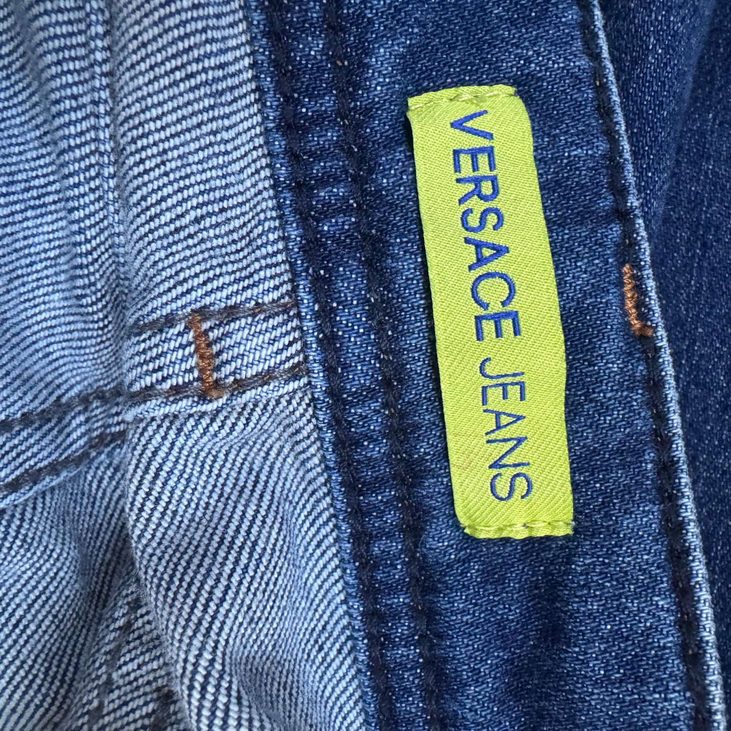 2000s VERSACE JEANS GOLD SIDE STUDDED BLUE JEANS