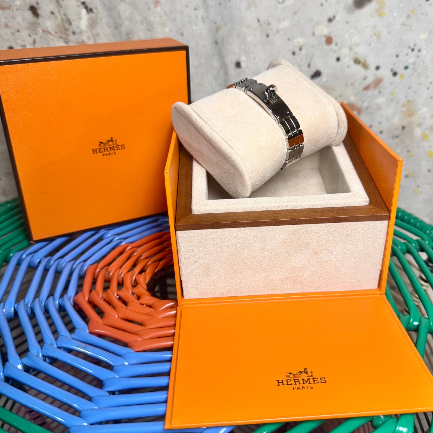 HERMES STAINLESS SILVER KELLY WATCH LINK BRACELET