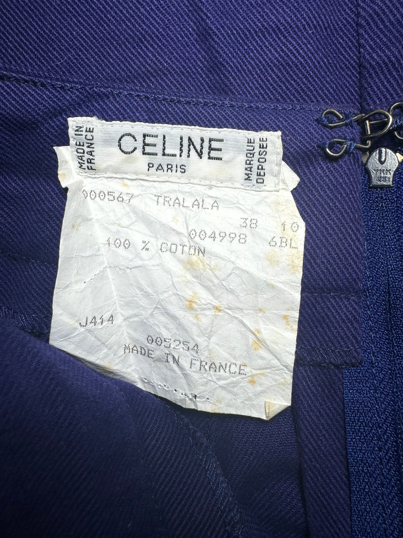 1970s CELINE GOLD CHAIN LOGO POCKET NAVY MINI SKIRT