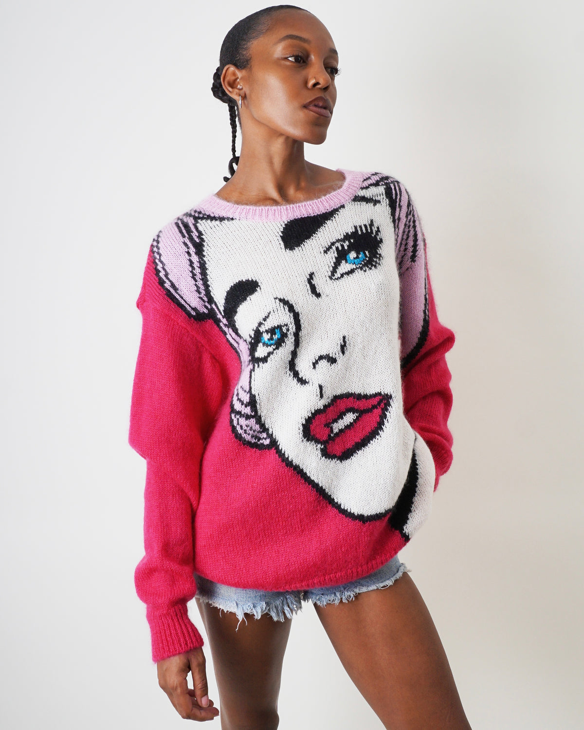 MOSCHINO oversized pop art pink knit sweater