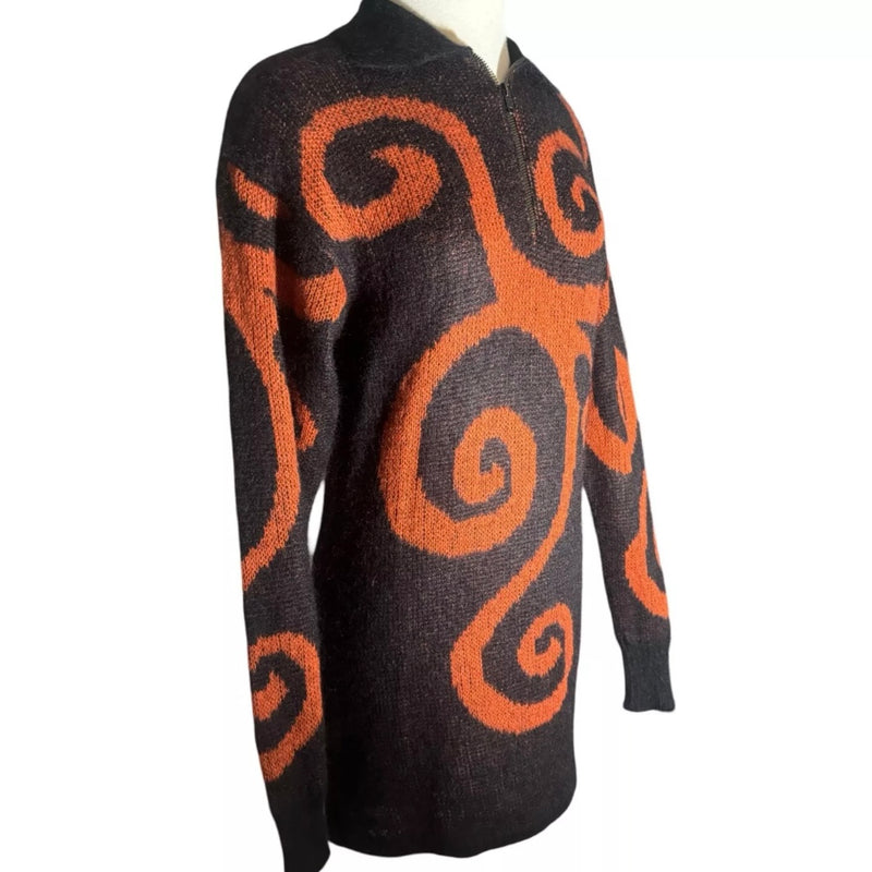 FW 1986 COMPLICE SPIRAL PRINTED HALF ZIP MOHAIR OVERSIZED SWEATER