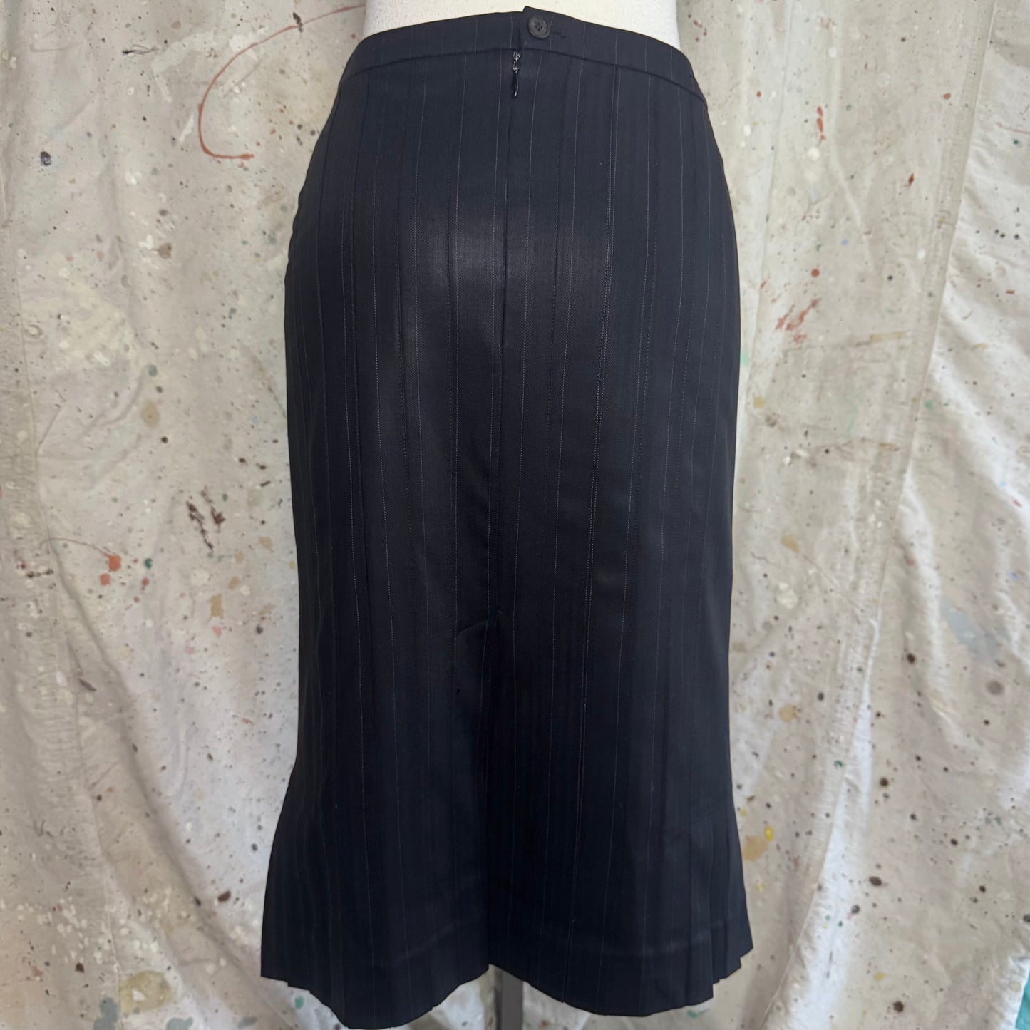 2005 CHRISTIAN DIOR GALLIANO ERA PLEATED PINSTRIPE PENCIL SKIRT