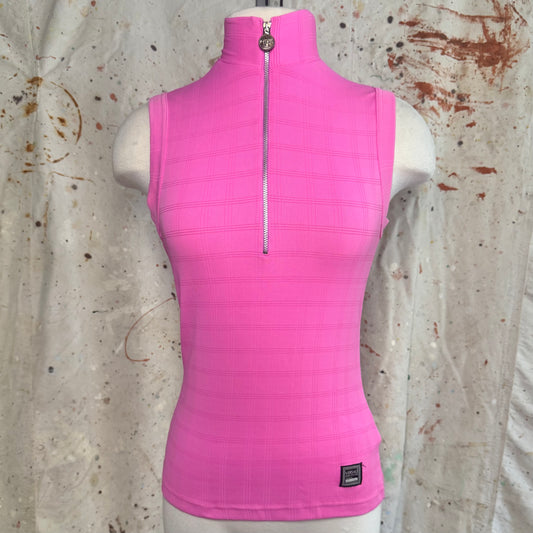 90s VERSACE JEANS COUTURE PINK MEDUSA HEAD RIBBED HALF ZIP TANK S