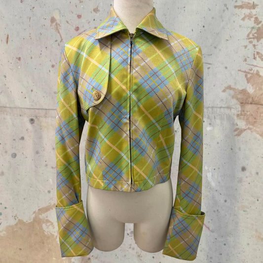FW 2000 JOHN GALLIANO TARTAN PLAID EXTENDED SLEEVE CUFF ZIP COLLARED JACKET