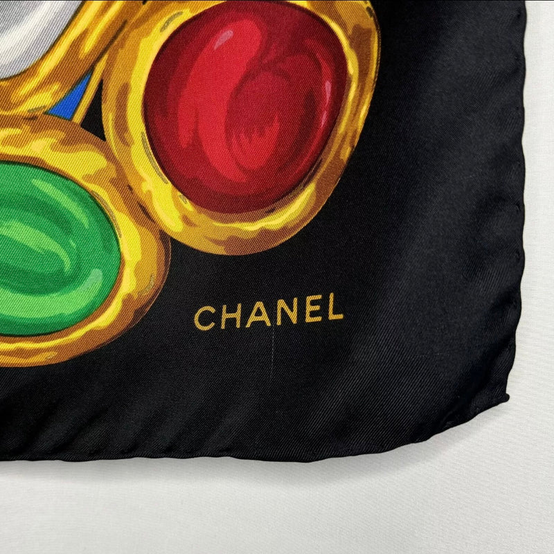 CHANEL 80s / 90s BOJOU MOTIF GRIPOIX CC LOGO SILK SCARF VINTAGE