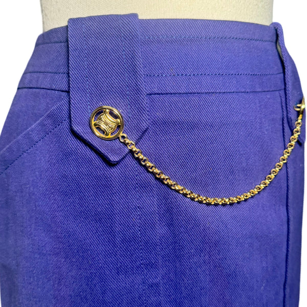 1970s CELINE GOLD CHAIN LOGO POCKET NAVY MINI SKIRT