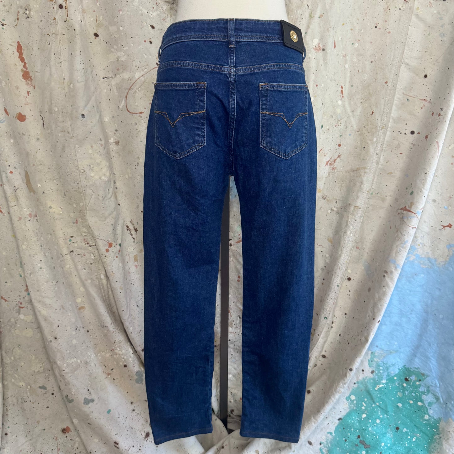 2000s VERSACE JEANS GOLD SIDE STUDDED BLUE JEANS