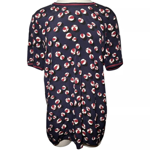 GUCCI SILK BEACH BALL DOT PRINT OPEN BACK SHORT SLEEVE TOP