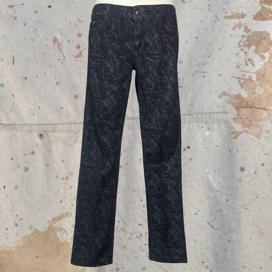 ROBERTO CAVALLI JUST CAVALLI BLACK GLITTER GRAPE ALL OVER PRINTED JEANS