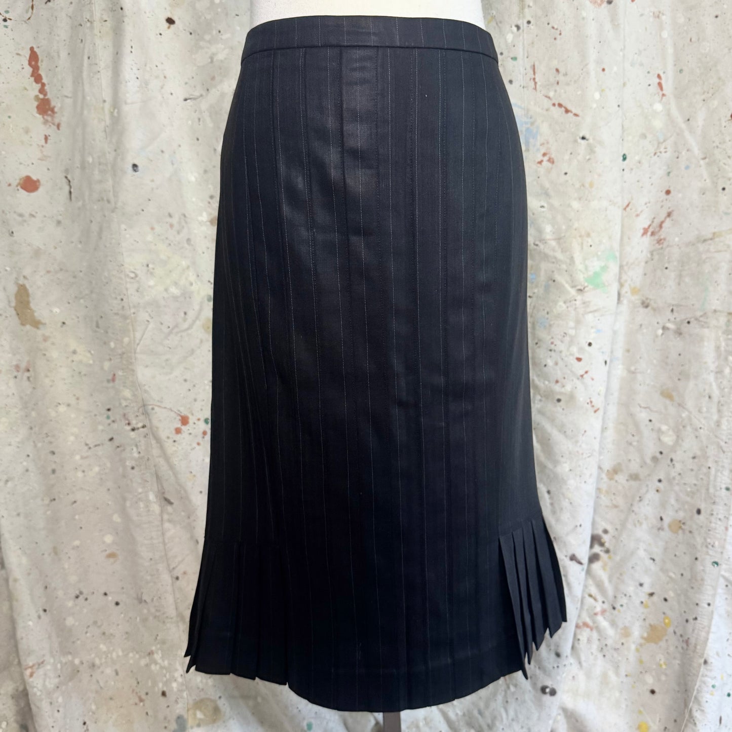 2005 CHRISTIAN DIOR GALLIANO ERA PLEATED PINSTRIPE PENCIL SKIRT
